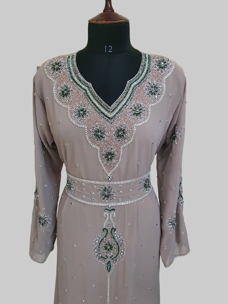 Chiku color luxurious Handmade Moroccan Kaftan with hijjab