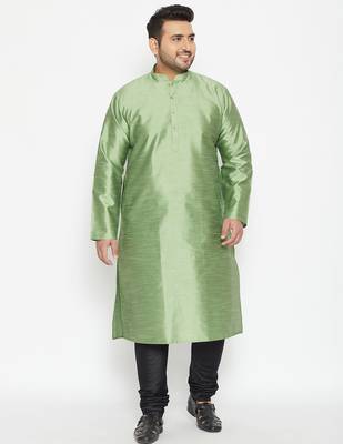 Men's mint green and black silk blend kurta pyjama set 1