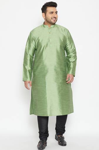 Men's mint green and black silk blend kurta pyjama set