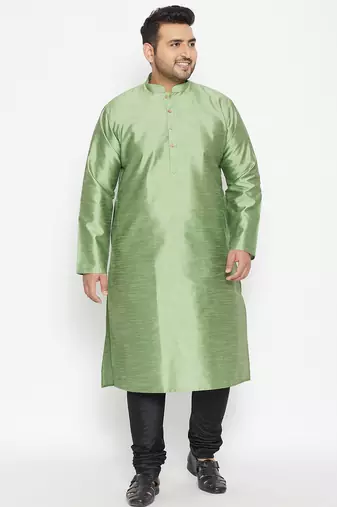 Men's mint green and black silk blend kurta pyjama set