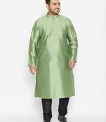Men's mint green and black silk blend kurta pyjama set