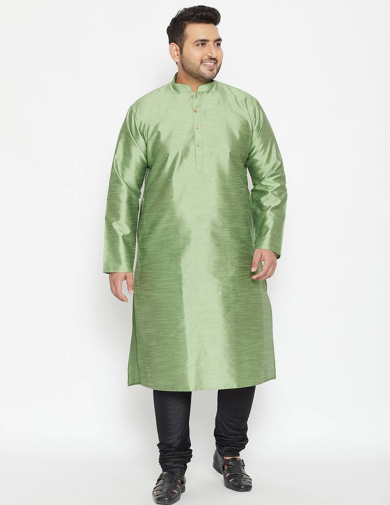 Men's mint green and black silk blend kurta pyjama set