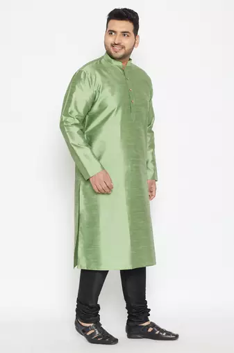 Men's mint green and black silk blend kurta pyjama set
