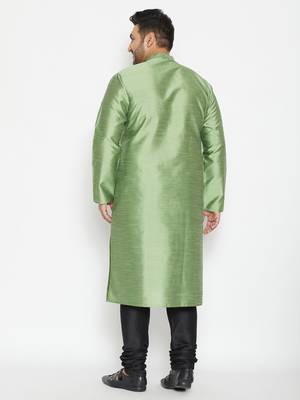 Men's mint green and black silk blend kurta pyjama set 3