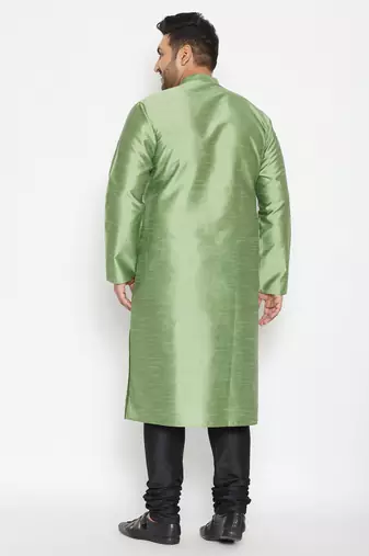 Men's mint green and black silk blend kurta pyjama set