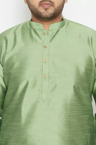 Men's mint green and black silk blend kurta pyjama set