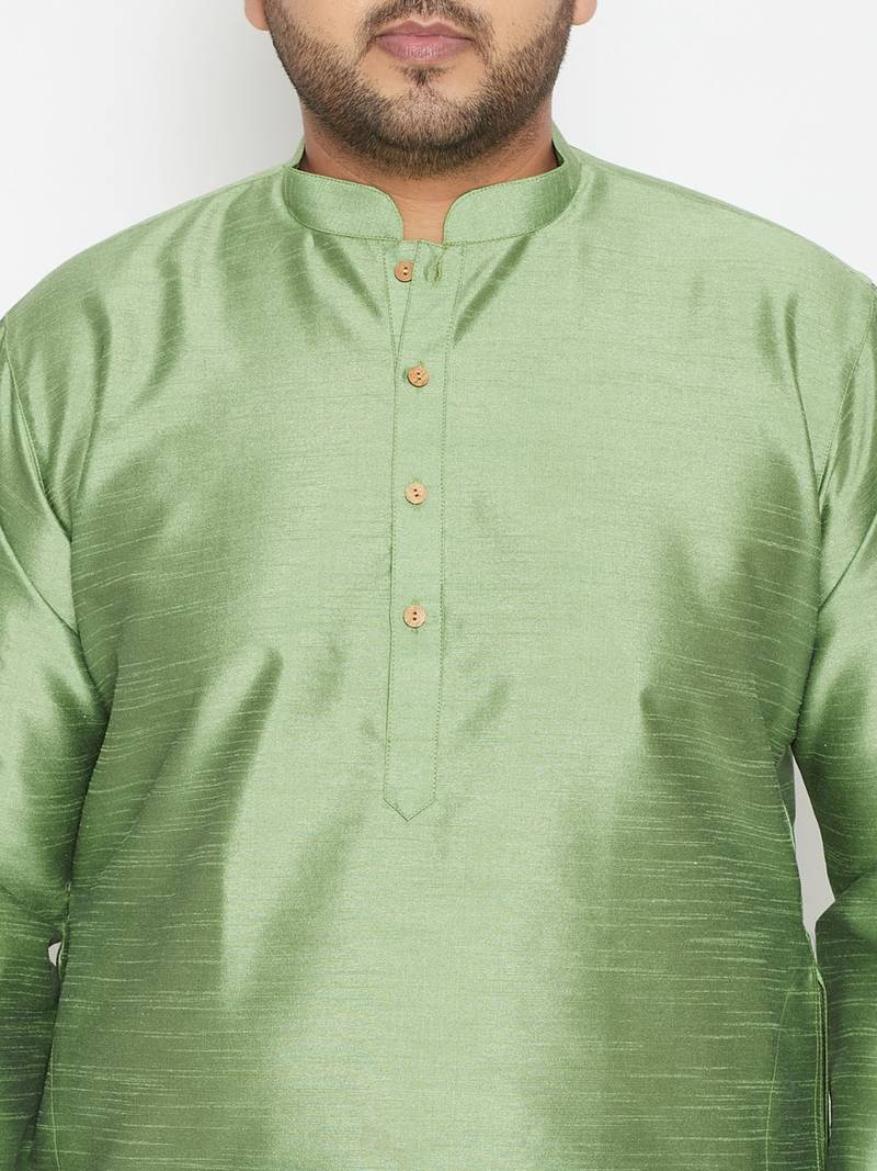 Men's mint green and black silk blend kurta pyjama set