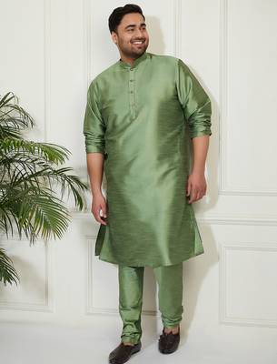 Men's mint green silk blend kurta pyjama set 1