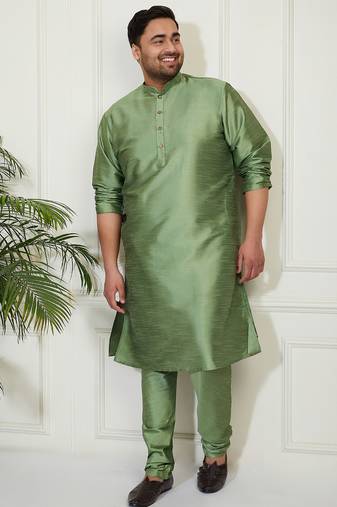 Men's mint green silk blend kurta pyjama set