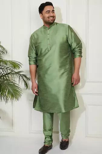 Men's mint green silk blend kurta pyjama set