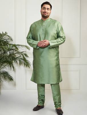 Men's mint green silk blend kurta pyjama set 2