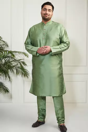 Men's mint green silk blend kurta pyjama set