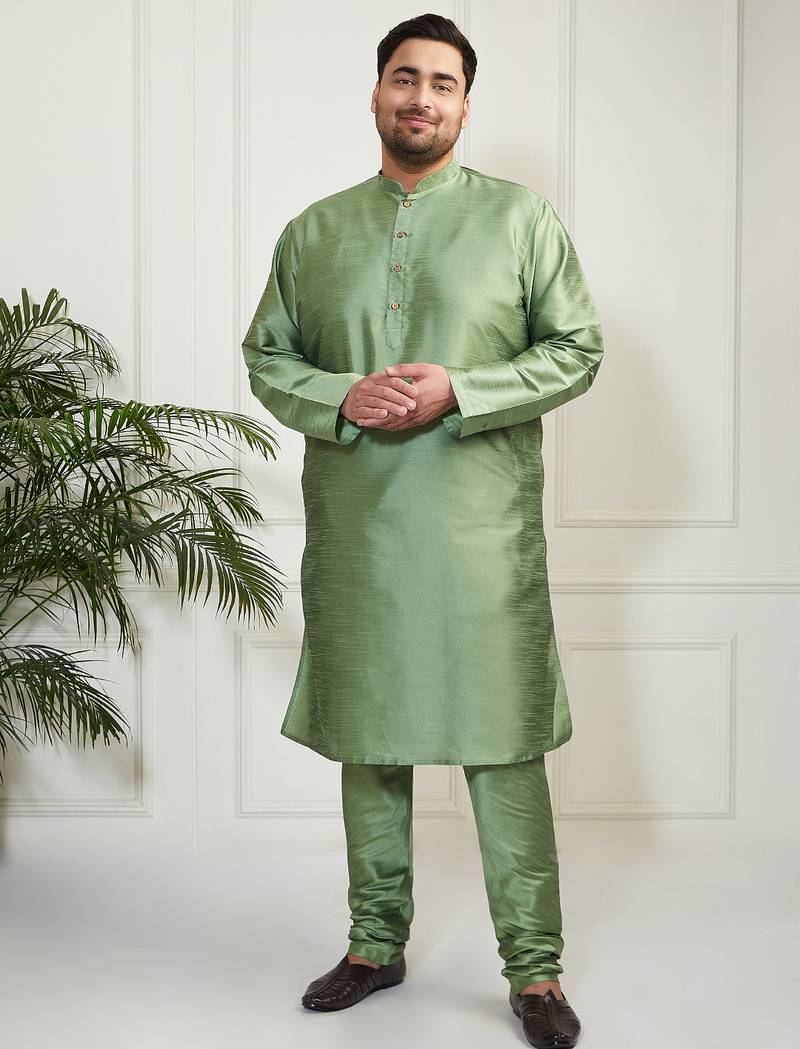 Men's mint green silk blend kurta pyjama set