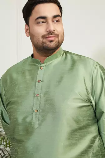 Men's mint green silk blend kurta pyjama set