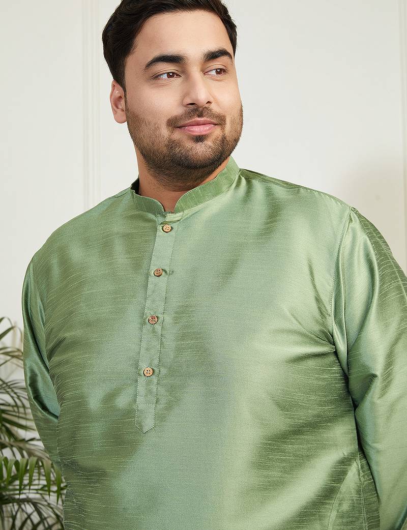 Men's mint green silk blend kurta pyjama set