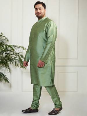 Men's mint green silk blend kurta pyjama set 4