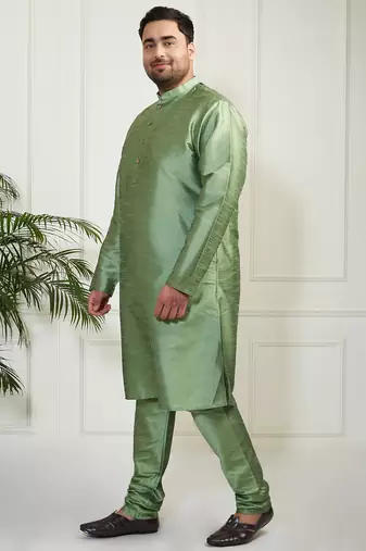 Men's mint green silk blend kurta pyjama set