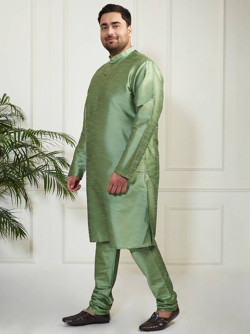 Men's mint green silk blend kurta pyjama set