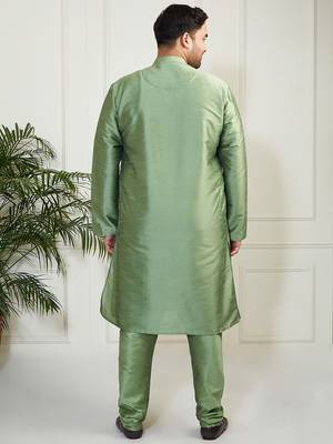 Men's mint green silk blend kurta pyjama set 5