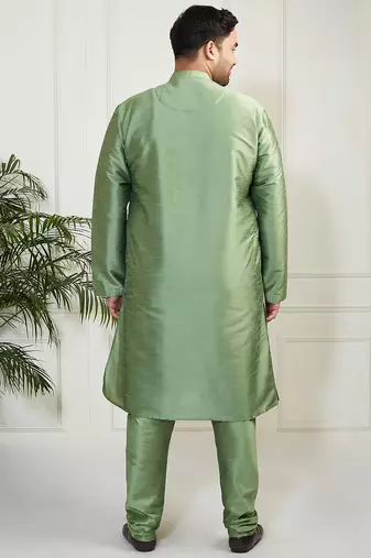 Men's mint green silk blend kurta pyjama set