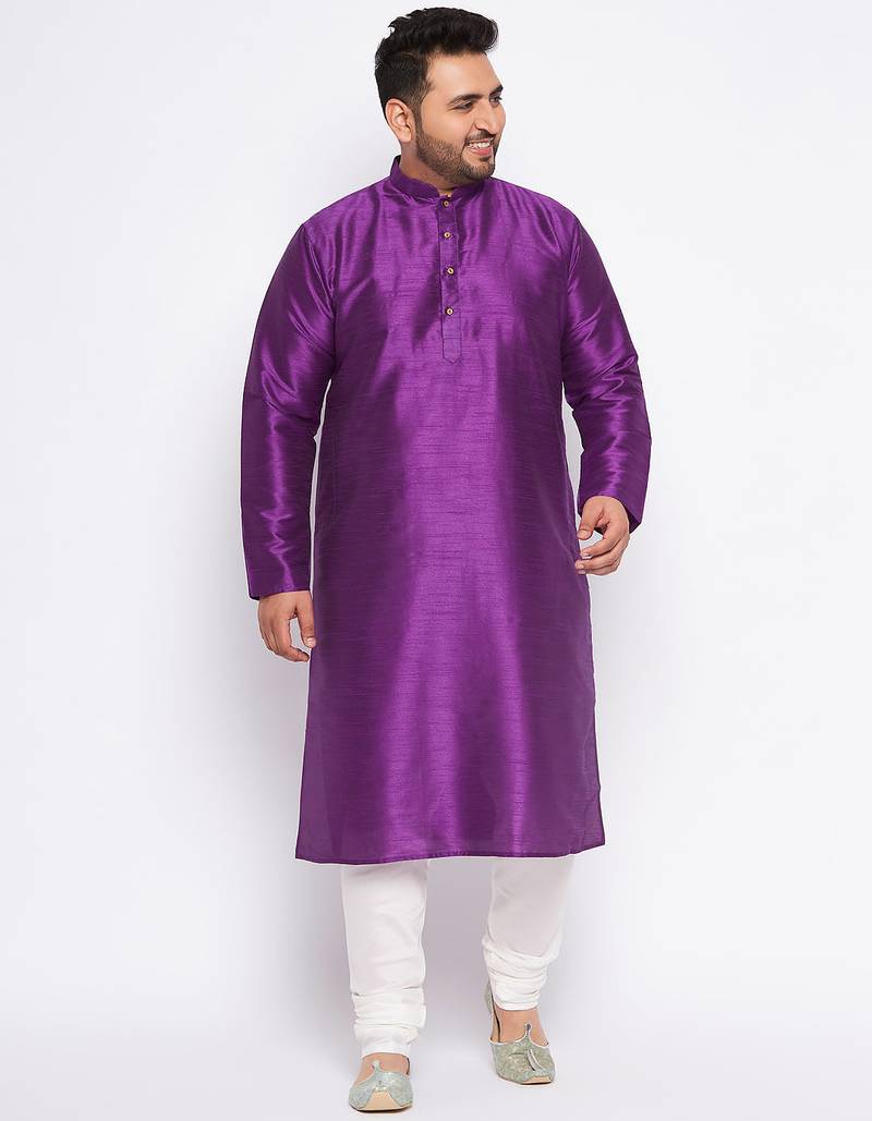 Men's purple silk blend kurta pyjama set