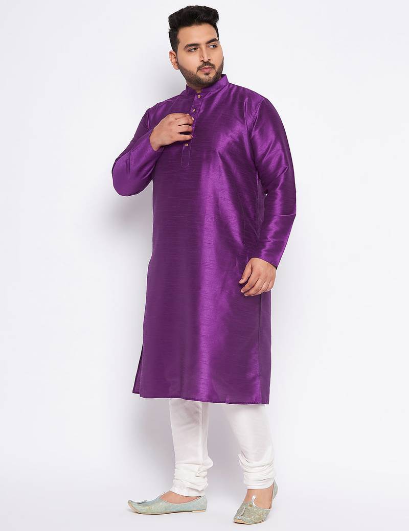 Men's purple silk blend kurta pyjama set