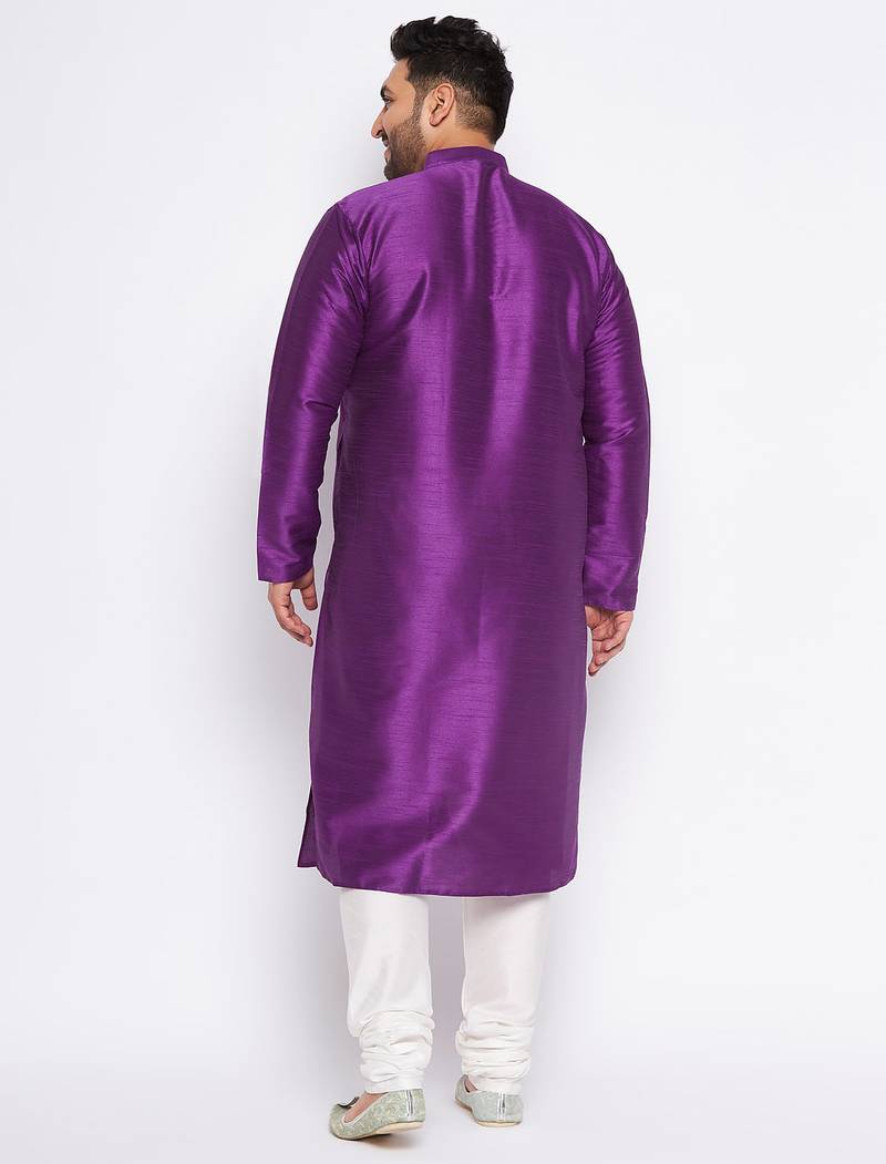 Men's purple silk blend kurta pyjama set