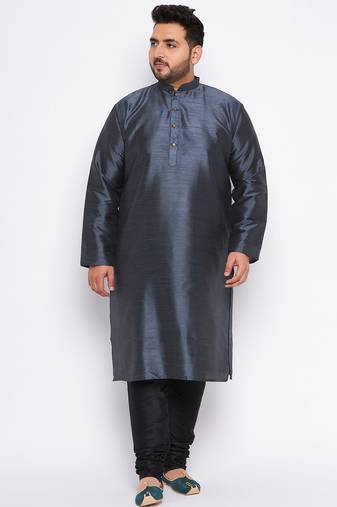 Men's slate silk blend kurta pyjama set