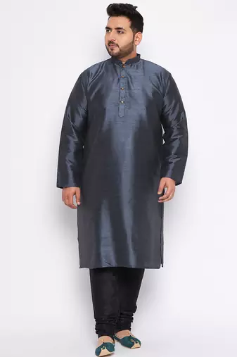 Men's slate silk blend kurta pyjama set