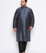 Men's slate silk blend kurta pyjama set
