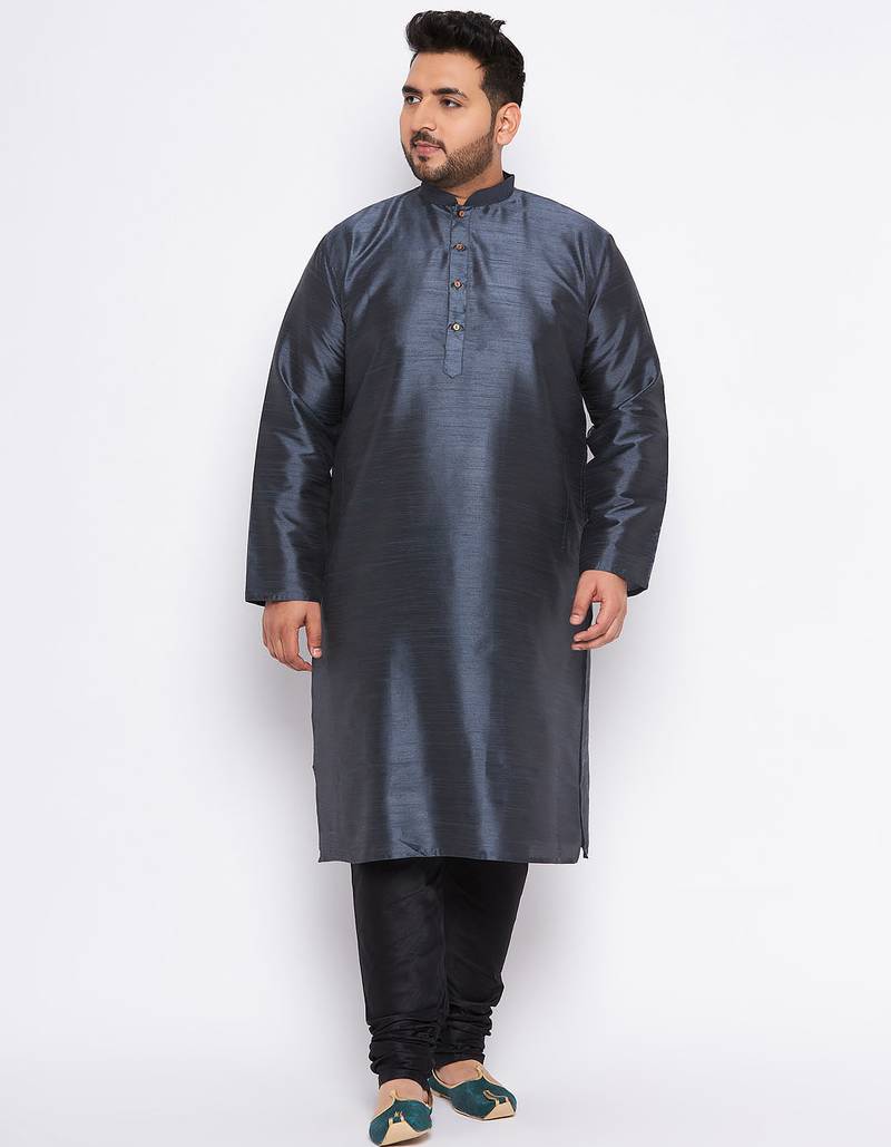 Men's slate silk blend kurta pyjama set