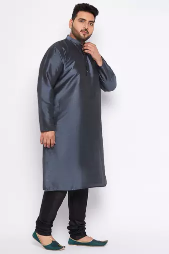 Men's slate silk blend kurta pyjama set