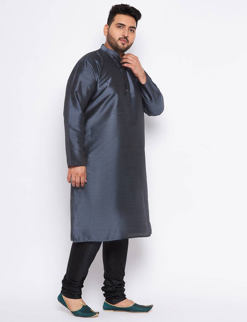 Men's slate silk blend kurta pyjama set