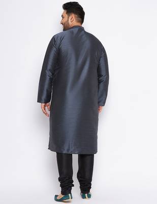 Men's slate silk blend kurta pyjama set 3