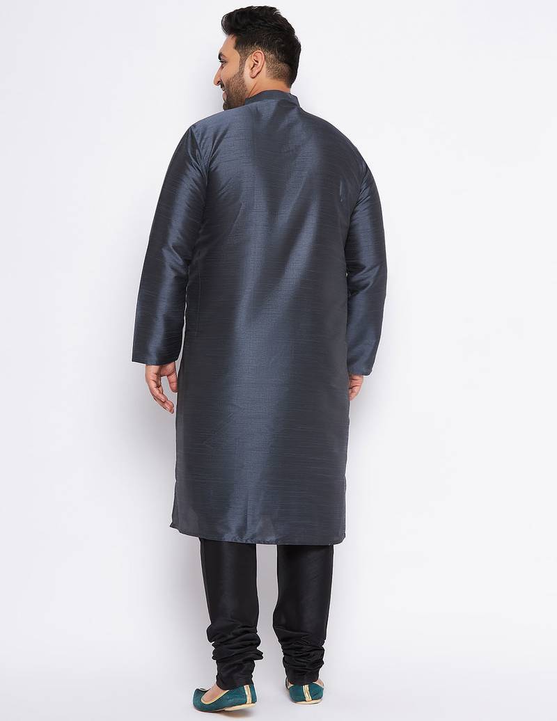 Men's slate silk blend kurta pyjama set