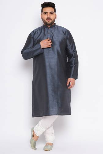 Men's slate silk blend kurta pyjama set