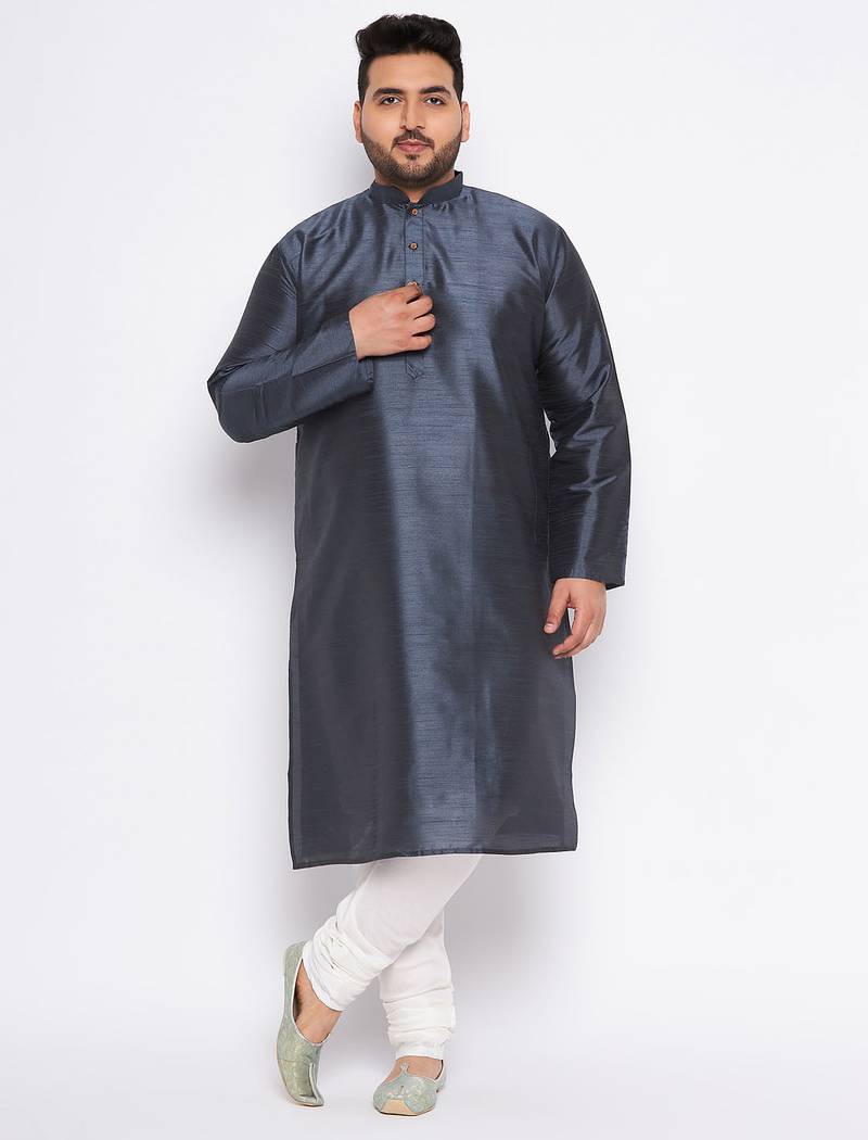 Men's slate silk blend kurta pyjama set