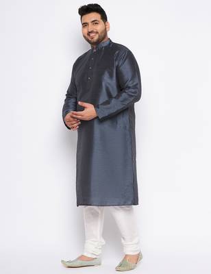 Men's slate silk blend kurta pyjama set 2