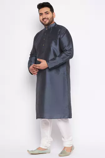 Men's slate silk blend kurta pyjama set