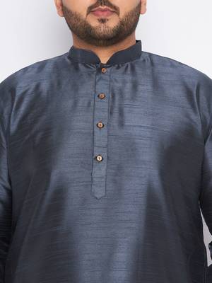 Men's slate silk blend kurta pyjama set 4