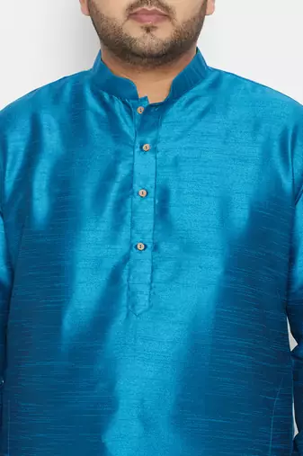 Men's turquoise silk blend kurta pyjama set