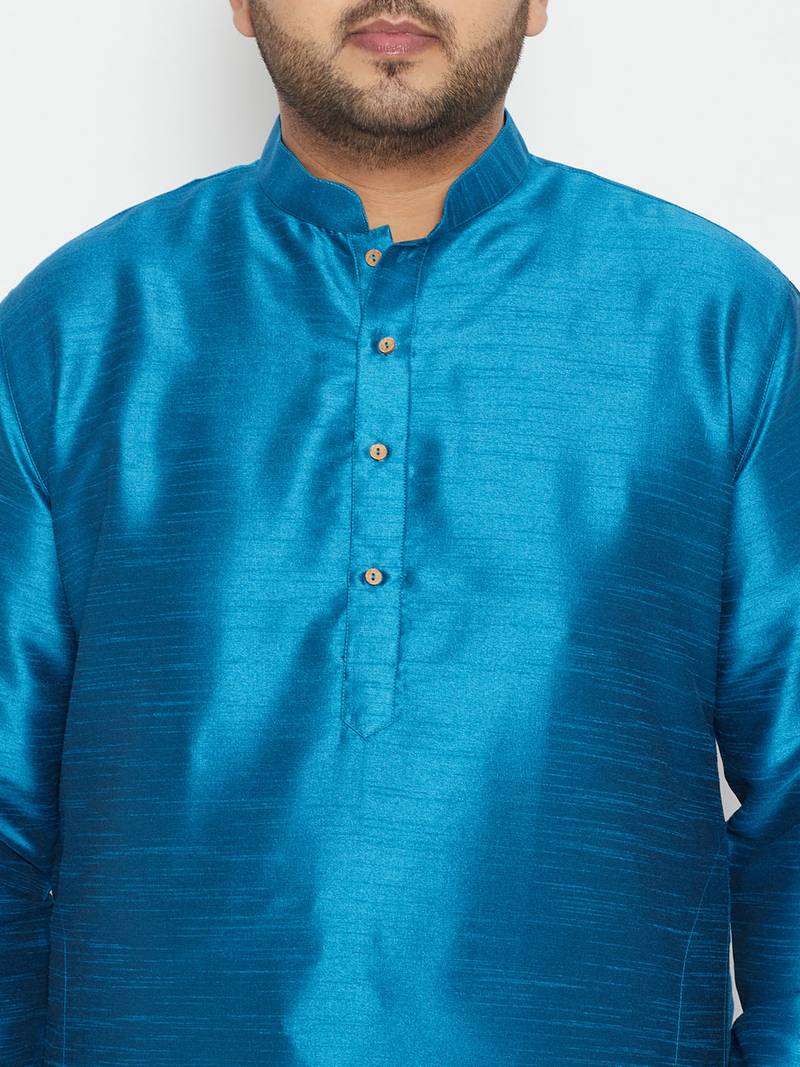 Men's turquoise silk blend kurta pyjama set