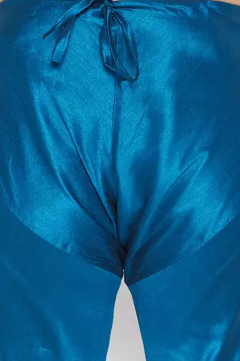 Men's turquoise silk blend kurta pyjama set