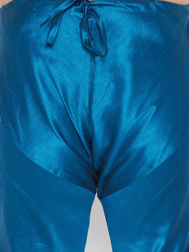 Men's turquoise silk blend kurta pyjama set