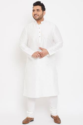 Men's white silk blend kurta pyjama set