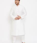 Men's white silk blend kurta pyjama set