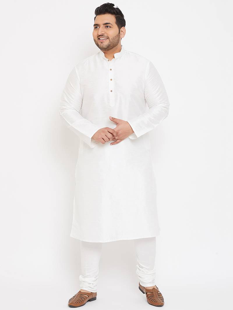 Men's white silk blend kurta pyjama set