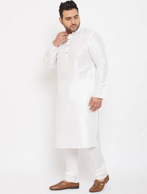 Men's white silk blend kurta pyjama set 2
