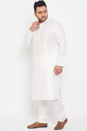 Men's white silk blend kurta pyjama set