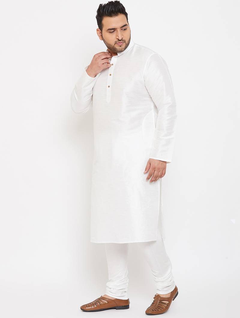Men's white silk blend kurta pyjama set